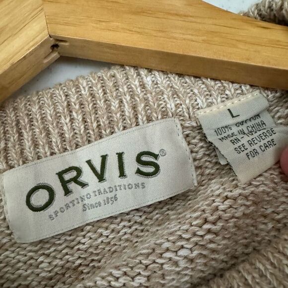 Orvis Men’s Round Neck Color Block Sweater Size Large 100% Cotton Preppy Style - Picture 9 of 12